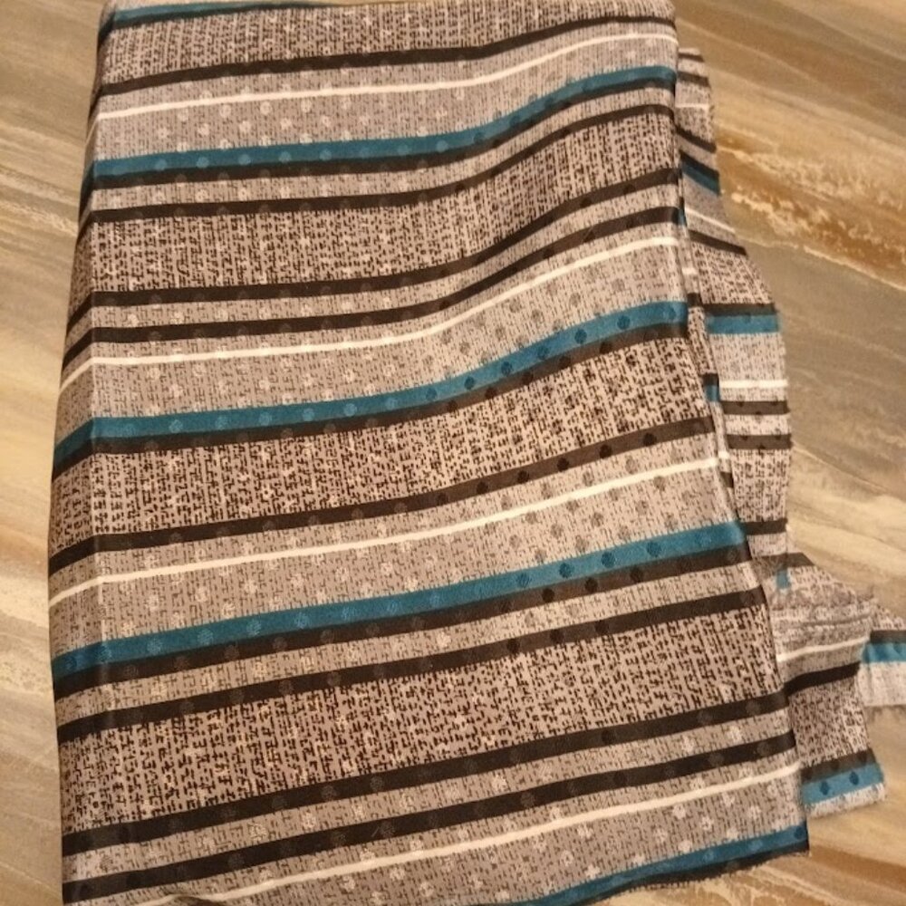 New Chiffon Fabric By The Yard Gray Teal Black Stripe Very Pretty! No stretch